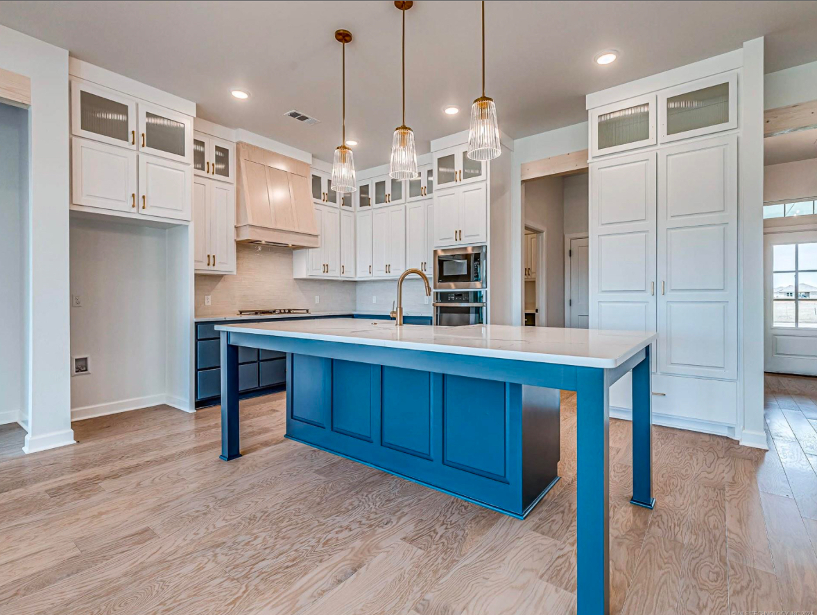 Modern blue island kitchen